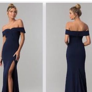 Off the Shoulder Navy Floor Length Dress
